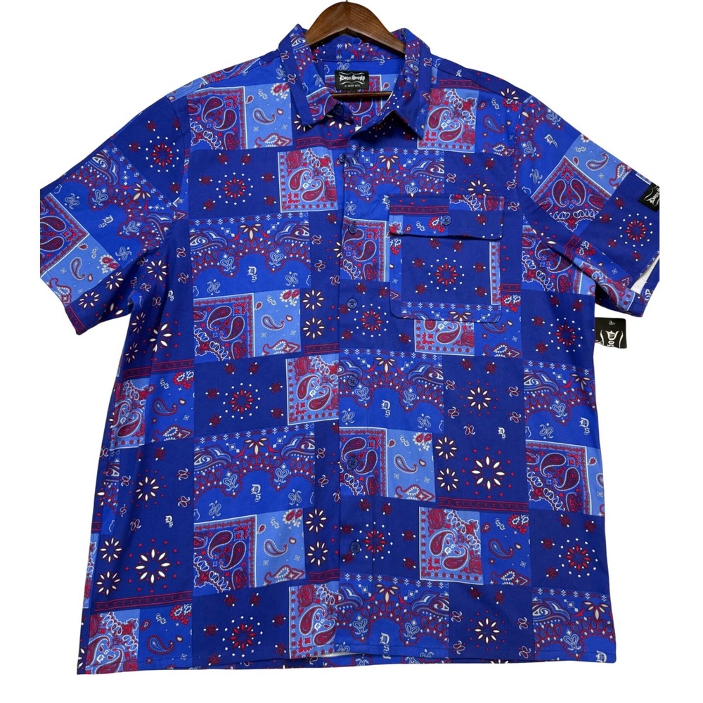 Dogg Supply Button Up Shirt  3XL Blue New Bandana Paisley Patchwork Snoop Dogg